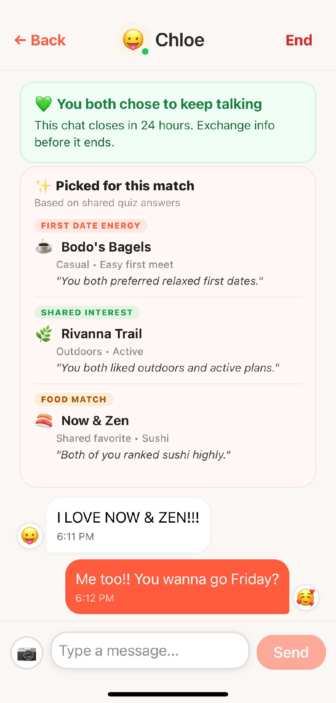 Chance app: personalized date recommendations